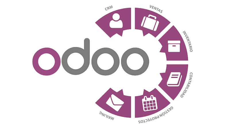 Odoo — módulos CRM, Ventas, Inventario, Contabilidad, Proyectos, Mailing